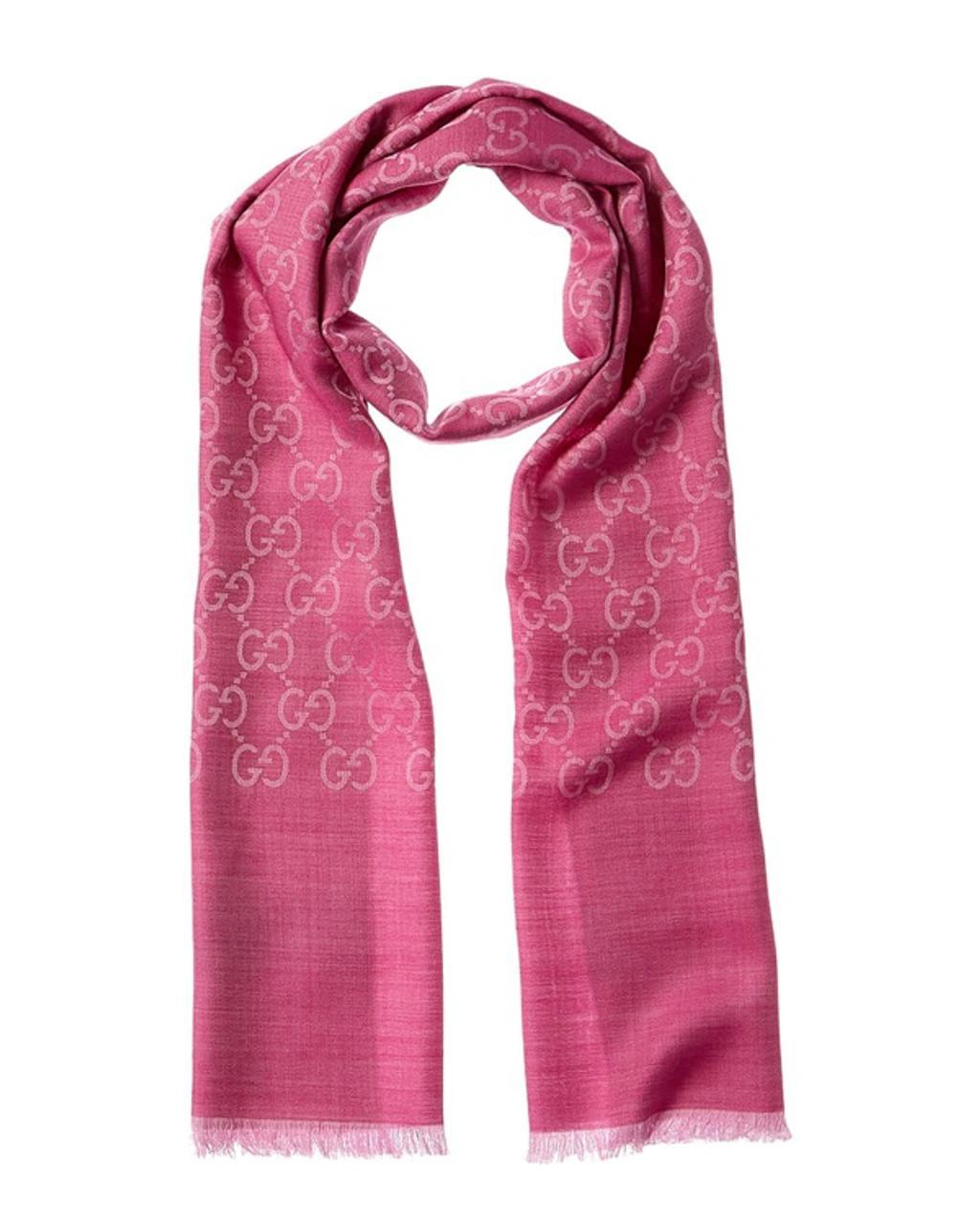 Logo Small Jacquard Wool & Silk-blend Scarf In Pink Product Image