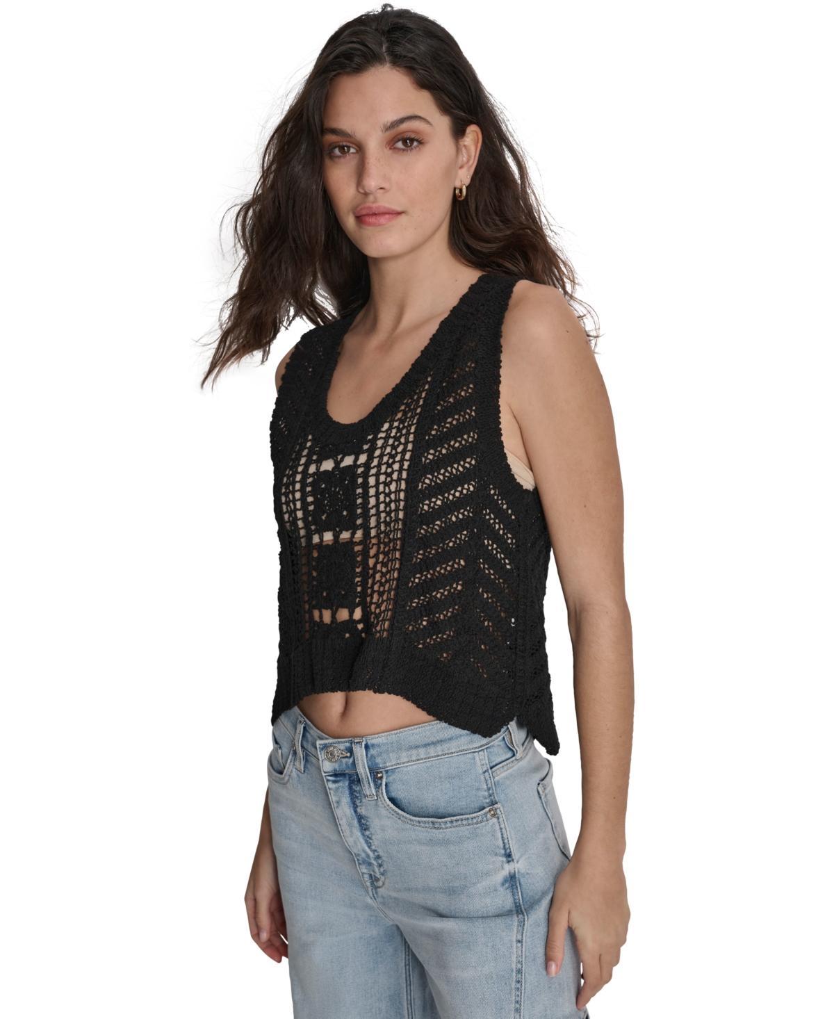 Women's Cropped Crochet Scoop-Neck Top Product Image