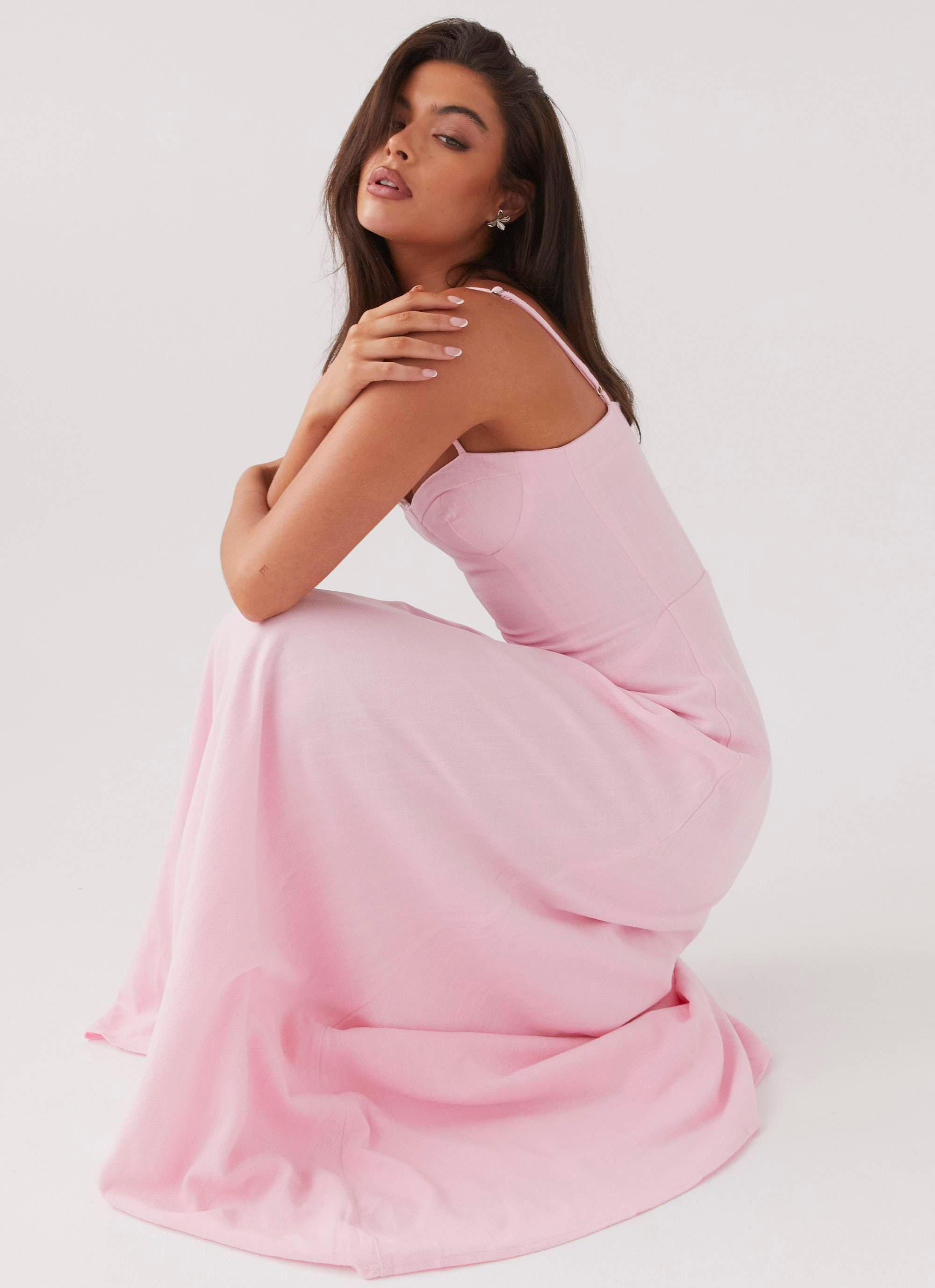 Angelina Linen Maxi Dress - Pink Petal Product Image