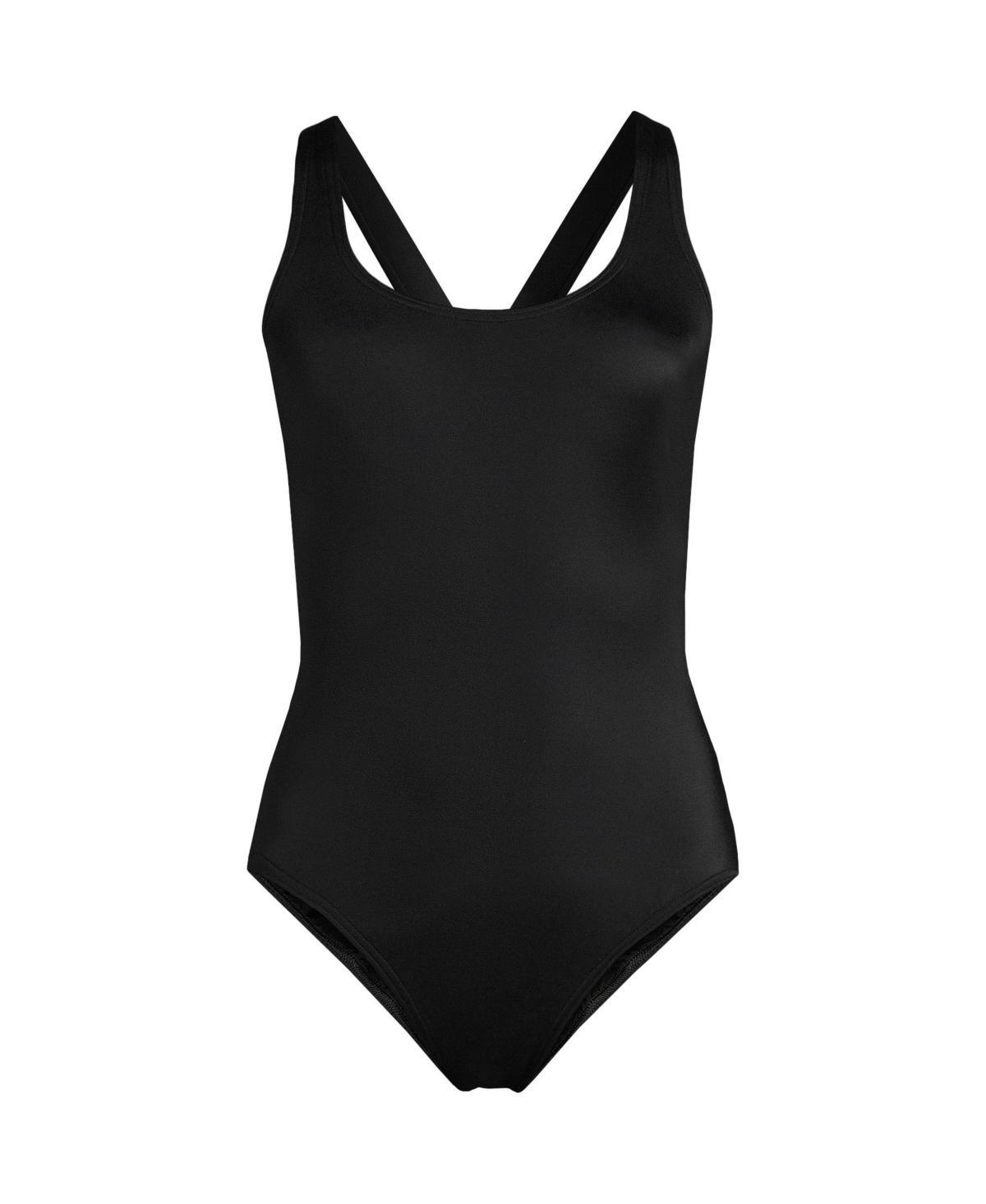 Lands End Womens Scoop Neck X-Back High Leg Tugless Sporty One Piece Swimsuit Product Image