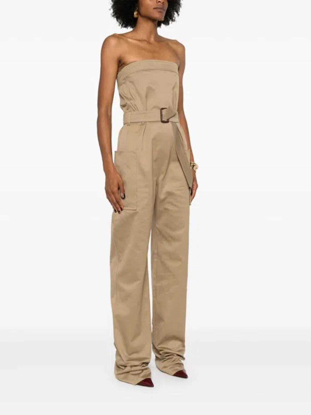 SAINT LAURENT Chic Beige Strapless Cotton Jumpsuit Product Image