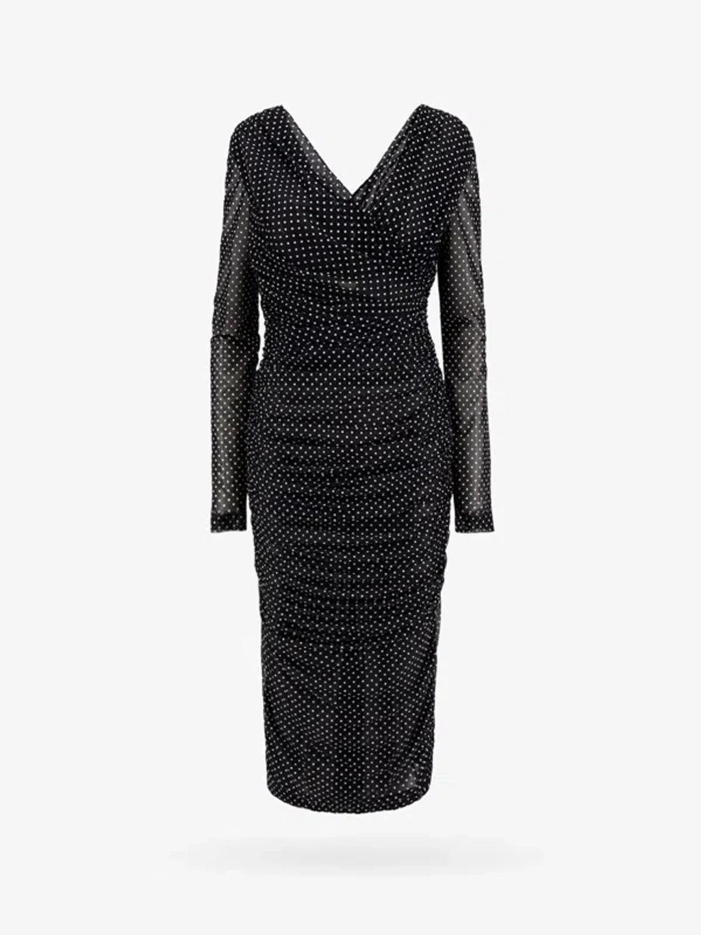 DOLCE & GABBANA Midi Dress With Polka-dot Print In Black Product Image