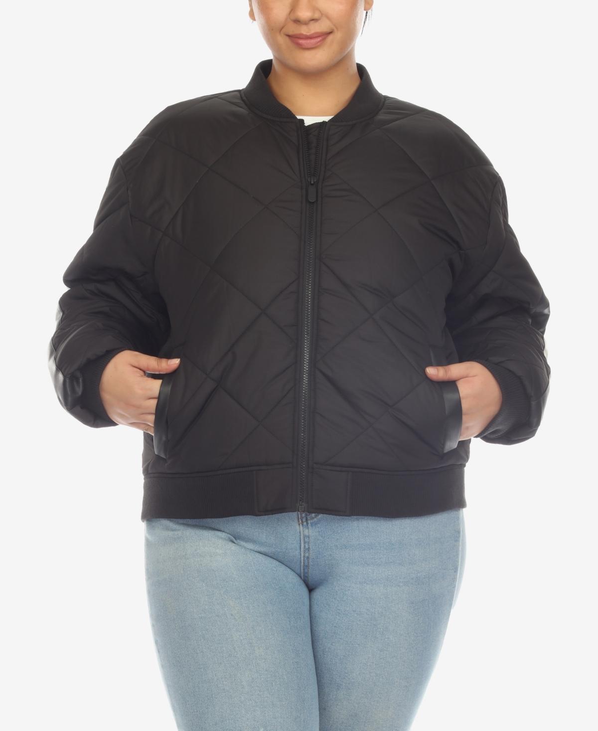 White Mark Plus Size Diamond Quilted Puffer Bomber Jacket Product Image