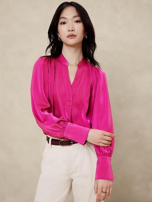 Crepe Volume-Sleeve Blouse Product Image