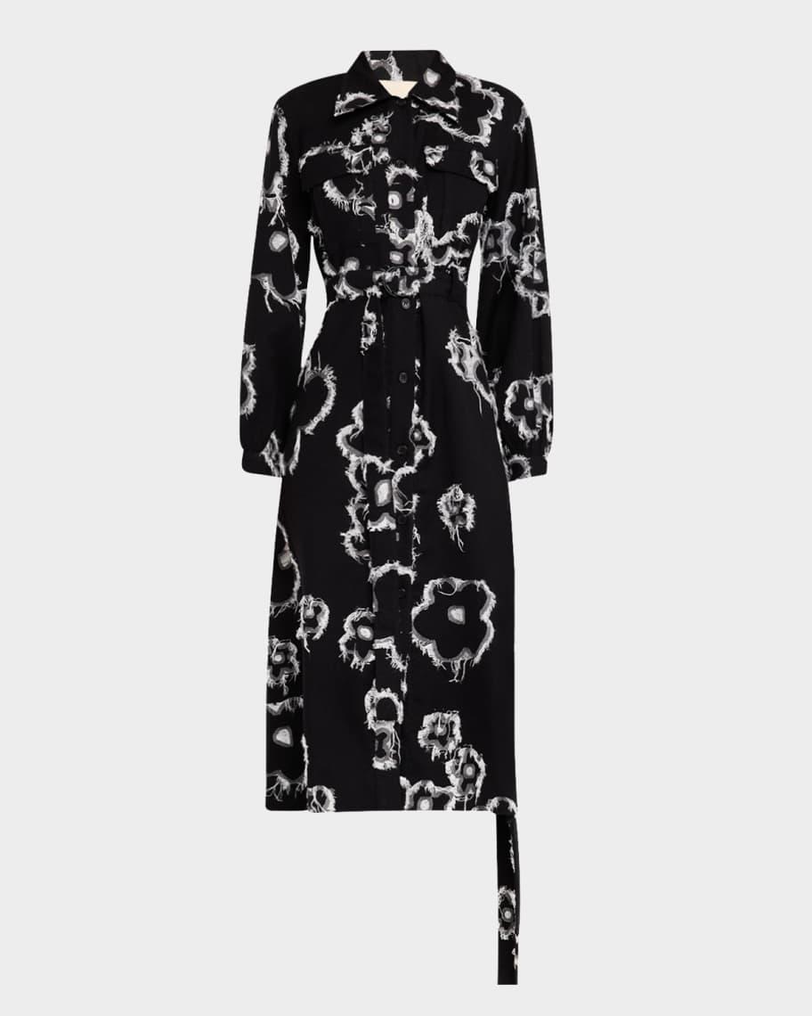 Iris Garden Fringed Floral Twill Midi Shirtdress Product Image