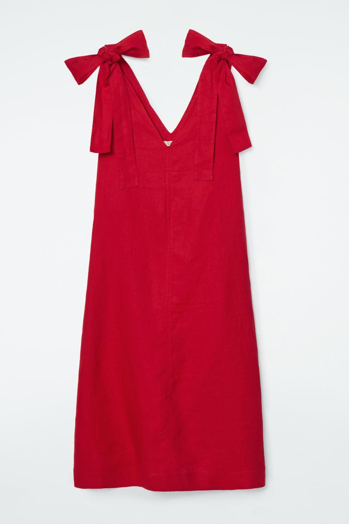 LINEN A-LINE MIDI DRESS Product Image