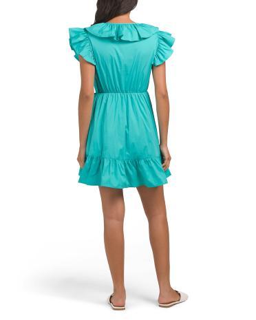 Ruffle Sleeve Poplin Mini Dress for Women Product Image