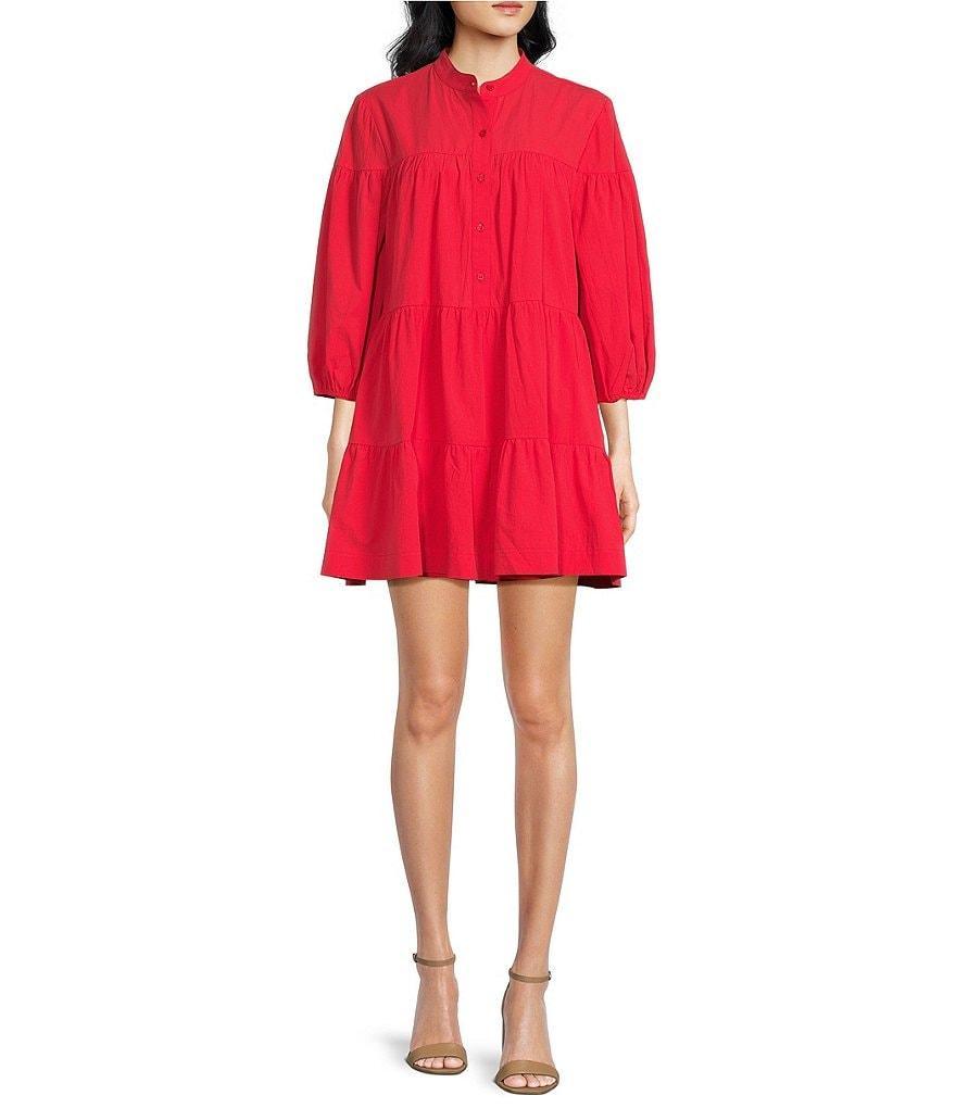 WAYF Tiered Babydoll Long Sleeve Shirt Dress Product Image