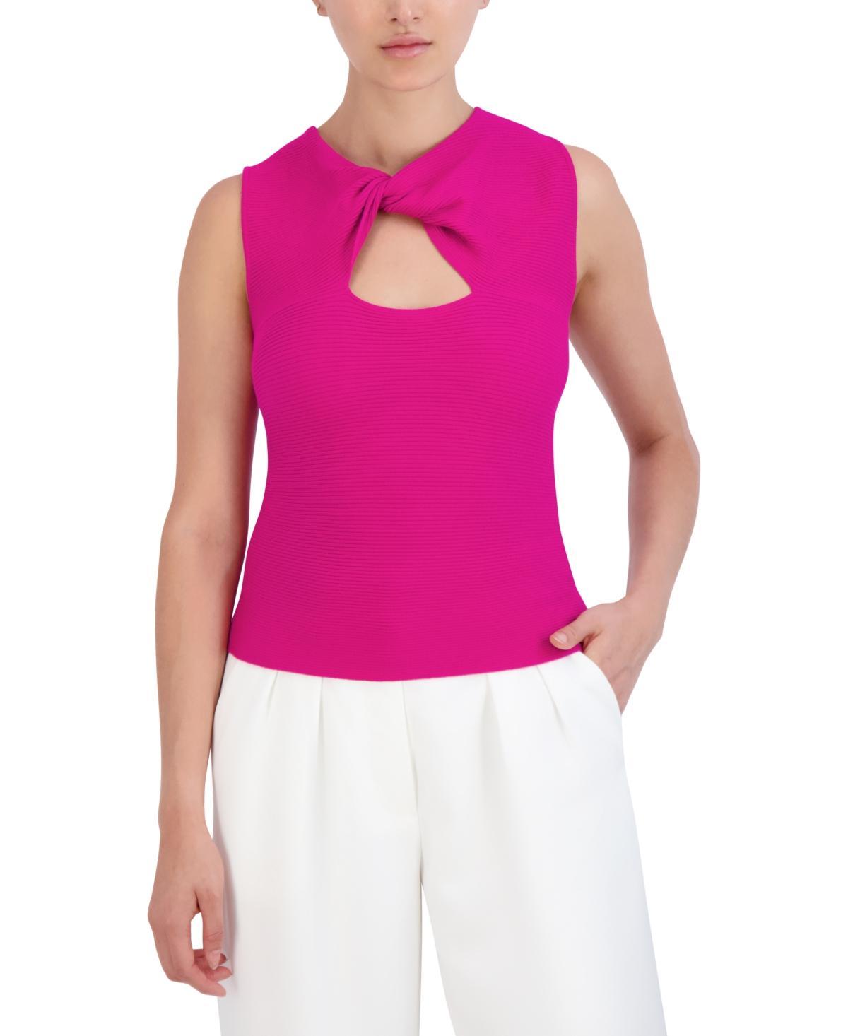 Bcbg New York Womens Twist Neck Sleeveless Ribbed Knit Sweater Product Image