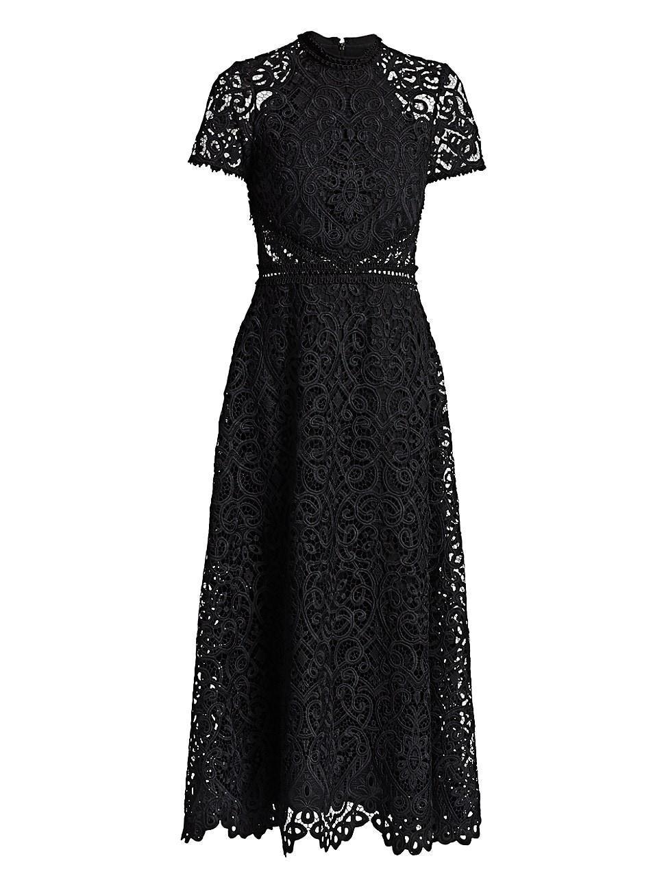 Womens Lace Short-Sleeve A-Line Midi Dress product image