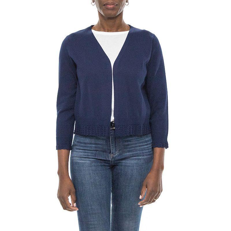 Womens Nina Leonard Pointelle-Trim Bolero Blue Product Image