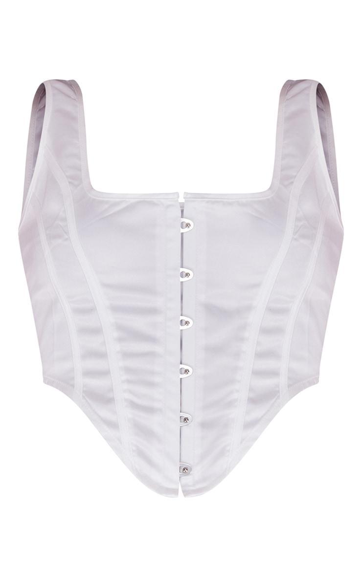 White Satin Hook And Eye Curved Hem Corset Product Image