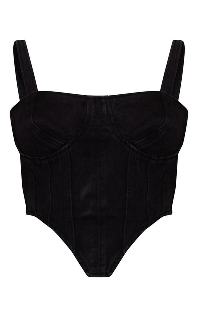 Plus Washed Black Acid Wash Denim Corset Product Image