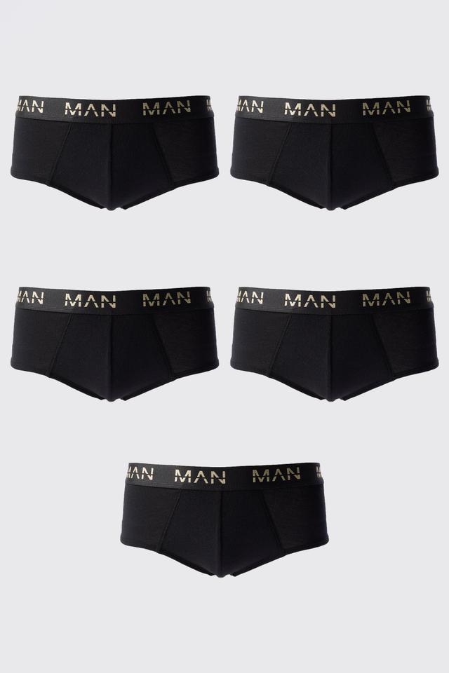 Mens 5 Pack Gold Man Dash Briefs In Black, Black Product Image