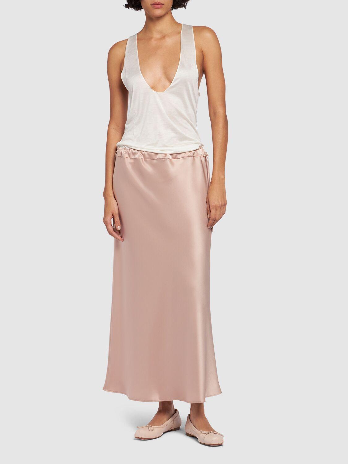 Editore Satin Elastic Midi Skirt In Pink Product Image