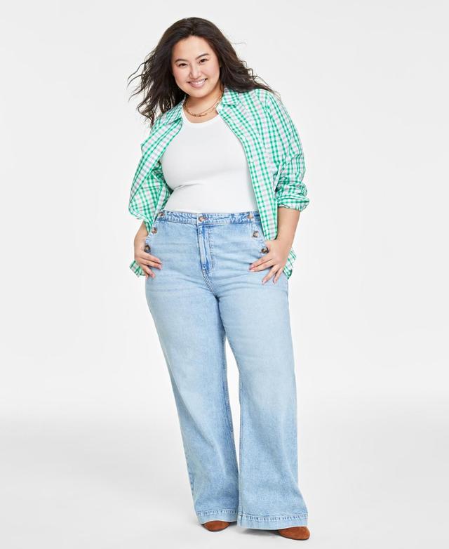 On 34th Plus Size Sailor High-Rise Wide-Leg Jeans, Created for Macys Product Image