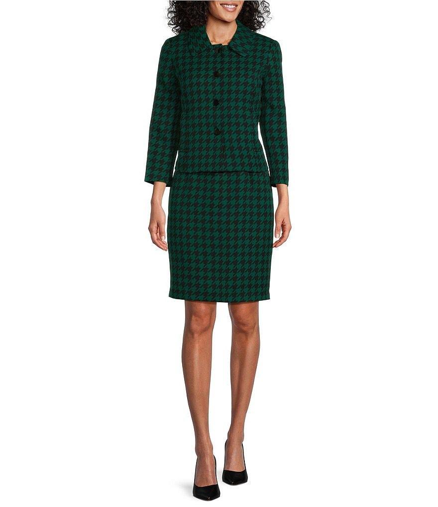 Nipon Boutique Crepe Houndstooth Print Peter Pan Collar Long Sleeve Jacket Dress Set Product Image