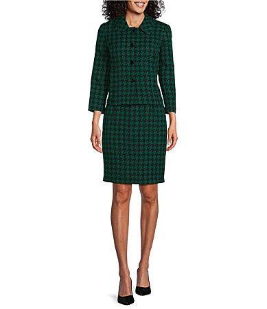 Nipon Boutique Crepe Houndstooth Print Peter Pan Collar Long Sleeve Jacket Dress Set Product Image