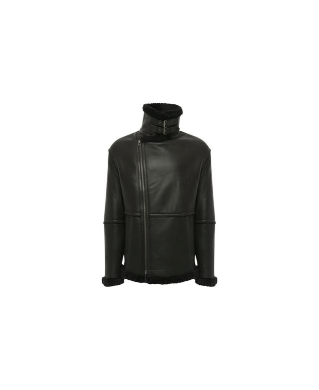 Mens Fashion Leather Jacket Wool Black Product Image