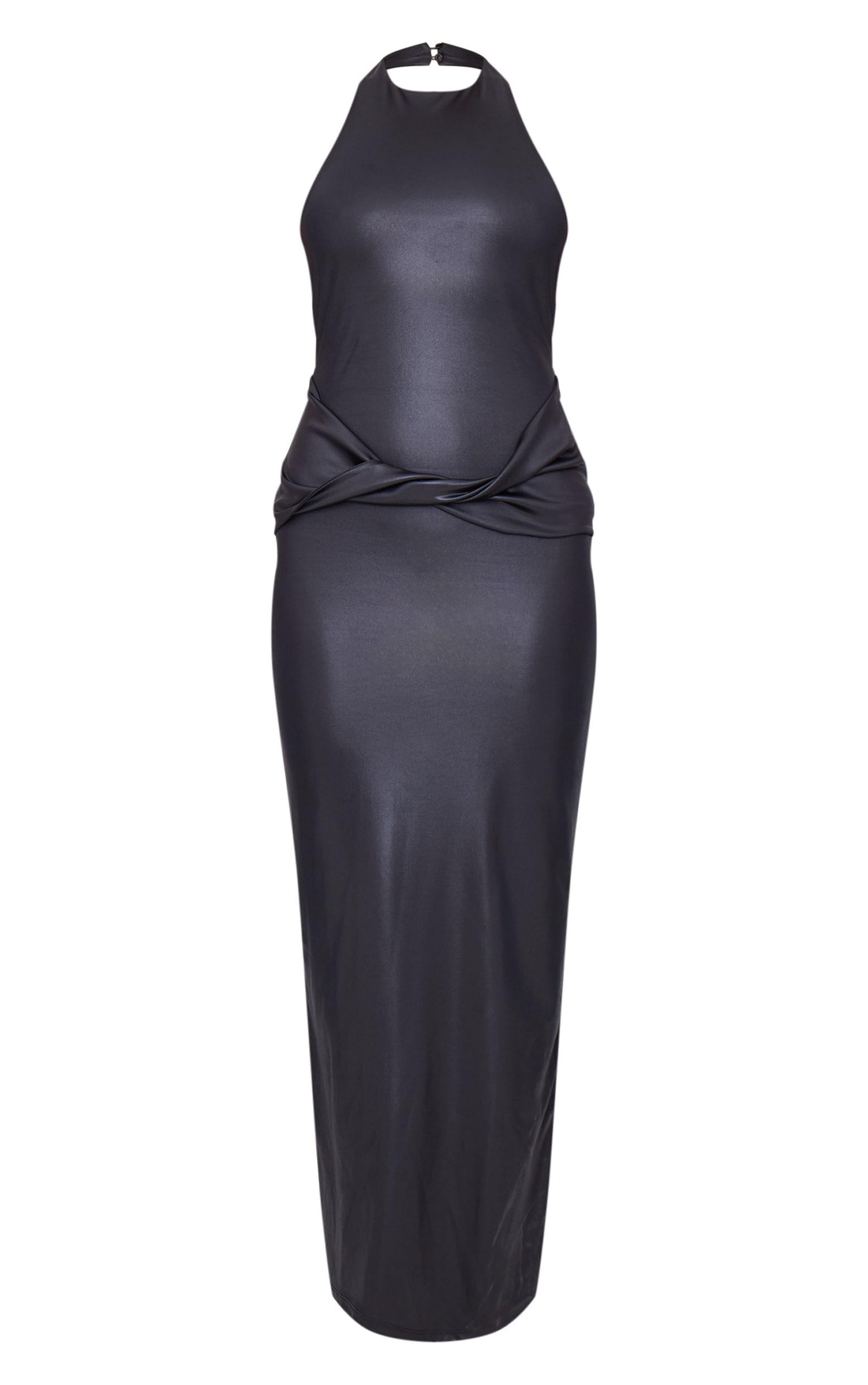 Black Foil Halterneck Maxi Dress Product Image