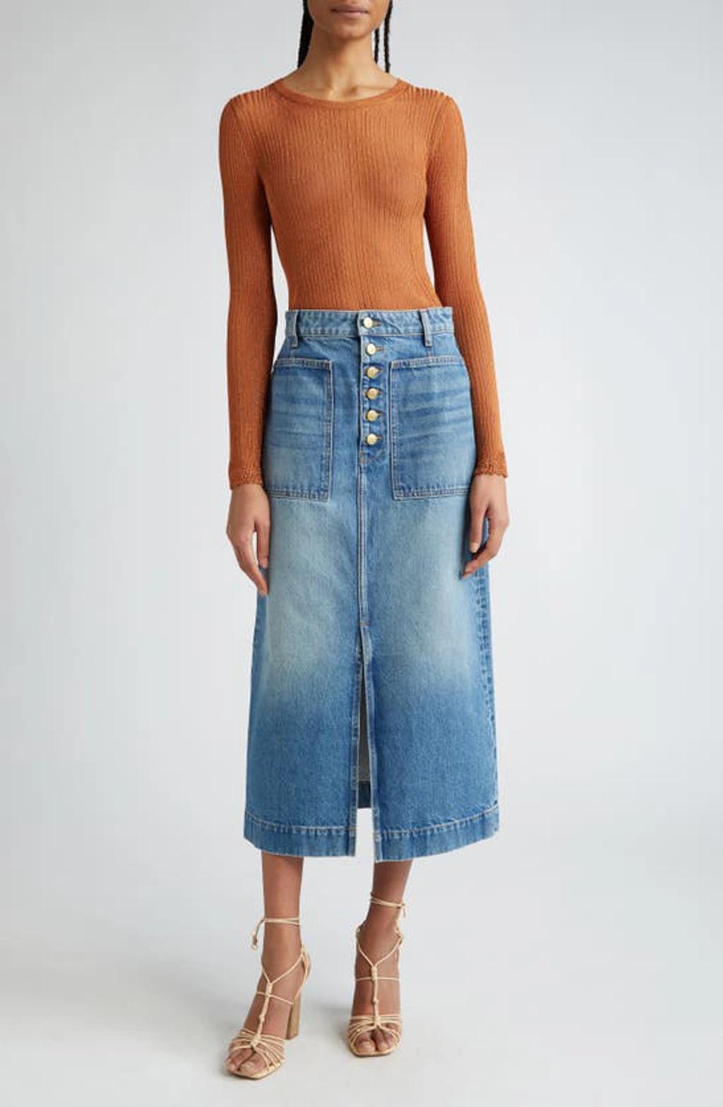 ULLA JOHNSON The Bea Skirt In Danube Medium Indigo Wash Product Image