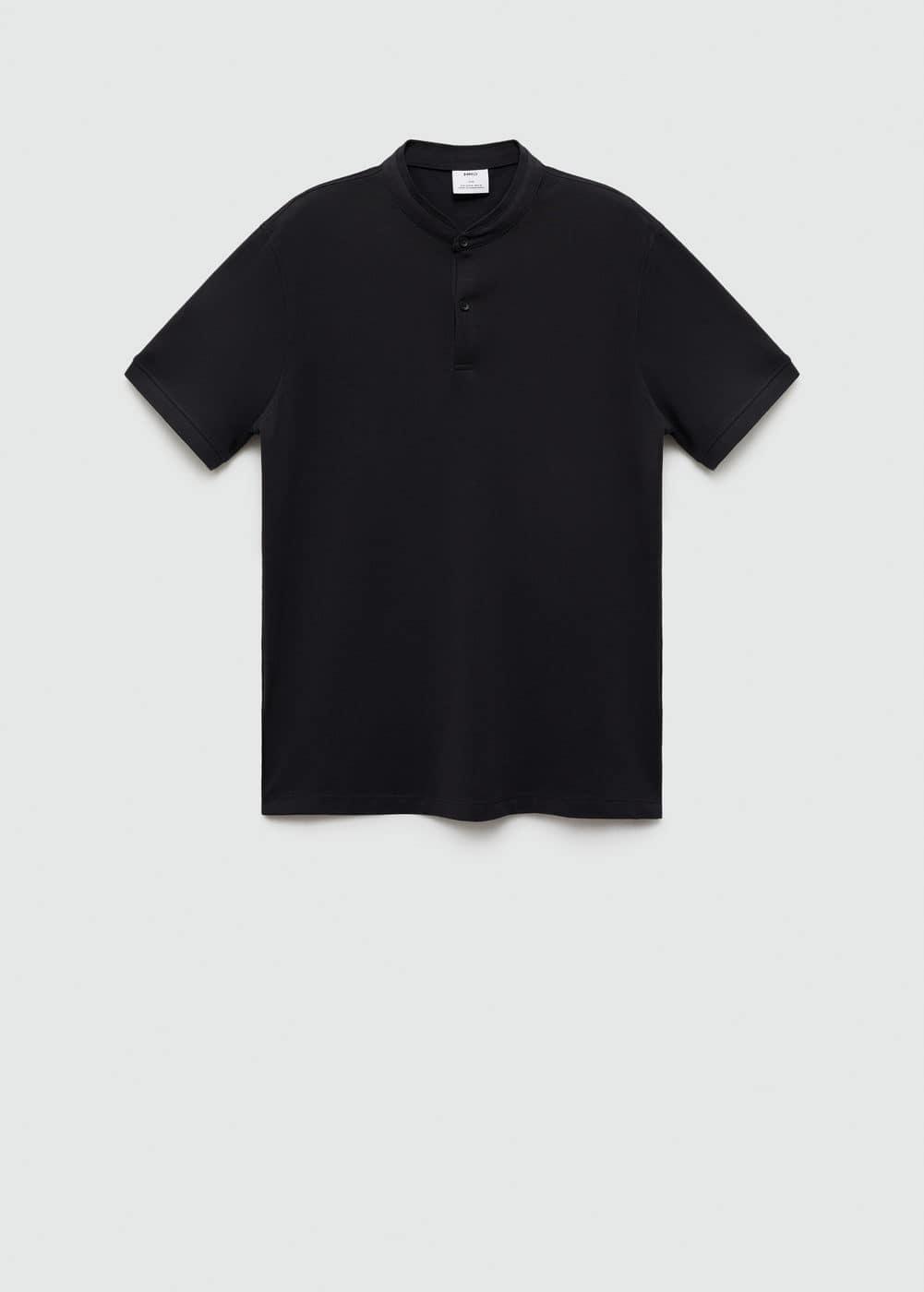 MANGO MAN - Cotton pique polo shirt with mao collar dark navyMen Product Image