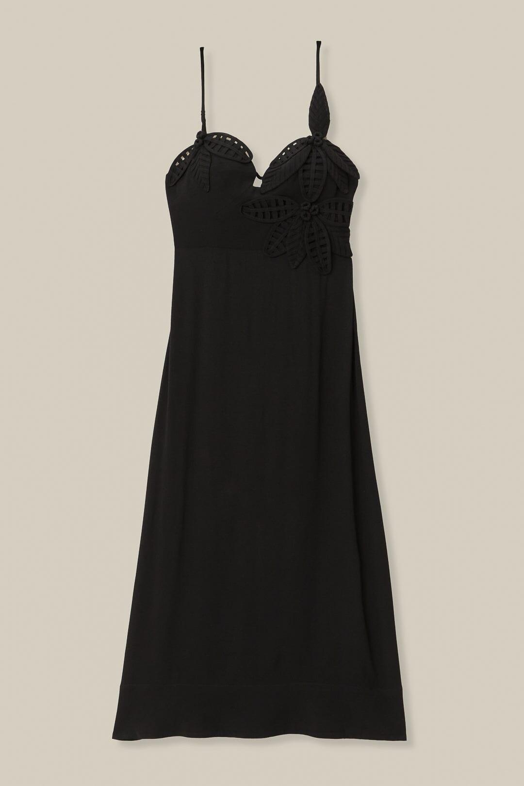 Black Flowered Bust Midi Dress Product Image