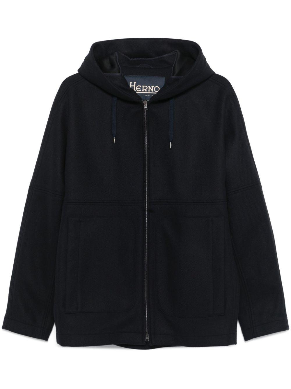 HERNO Twill Hooded Jacket In Blue Product Image