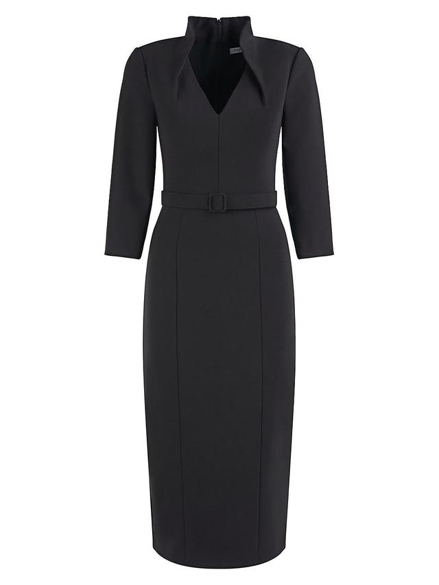 Womens Skylar Belted Swan-Neck Midi-Dress Product Image