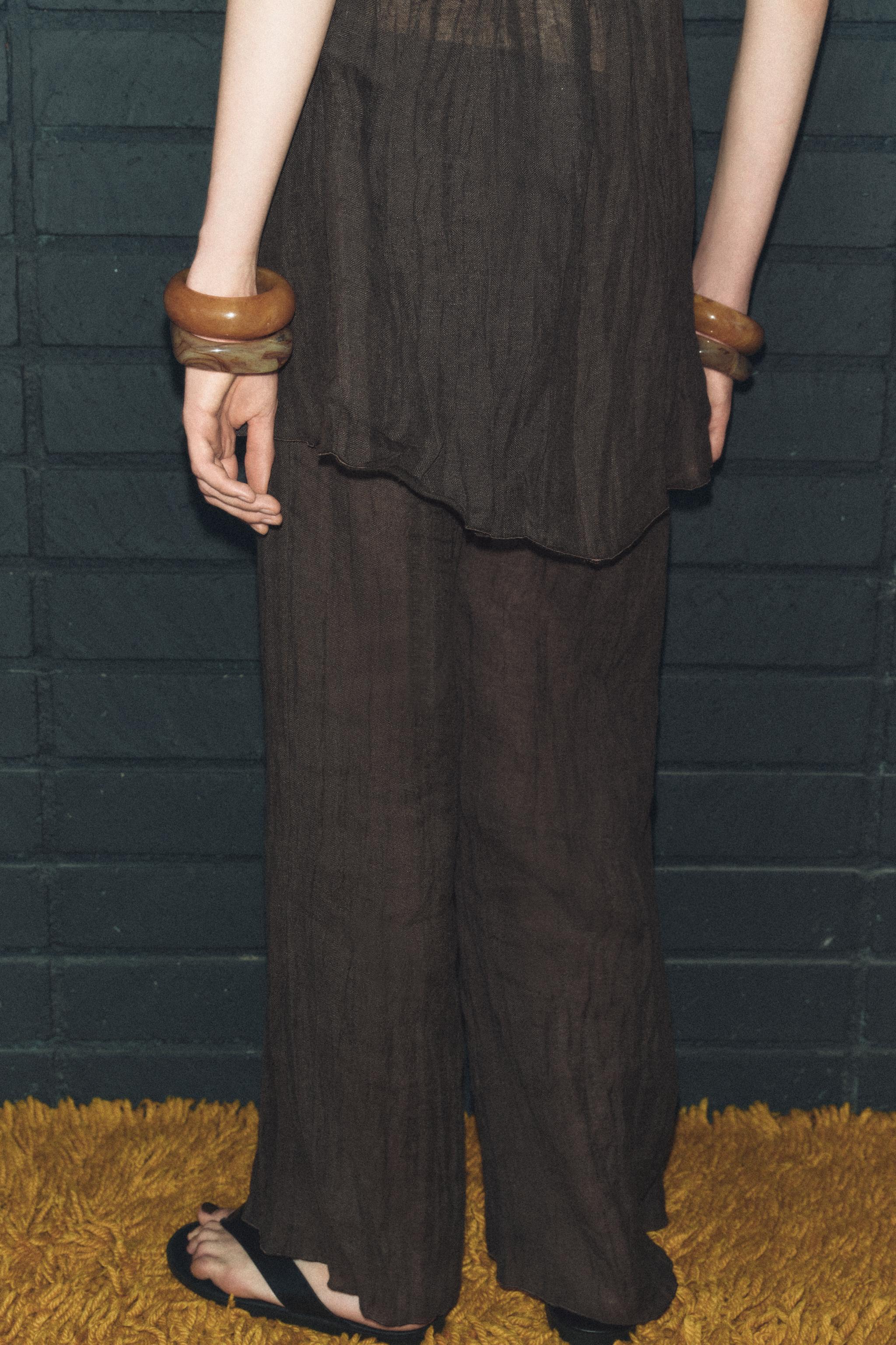 WRINKLED LINEN BLEND PANTS ZW COLLECTION Product Image