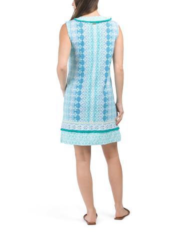 UPF 50 Coastal Cottage Sleeveless Fringe Tunic Mini Dress for Women Product Image