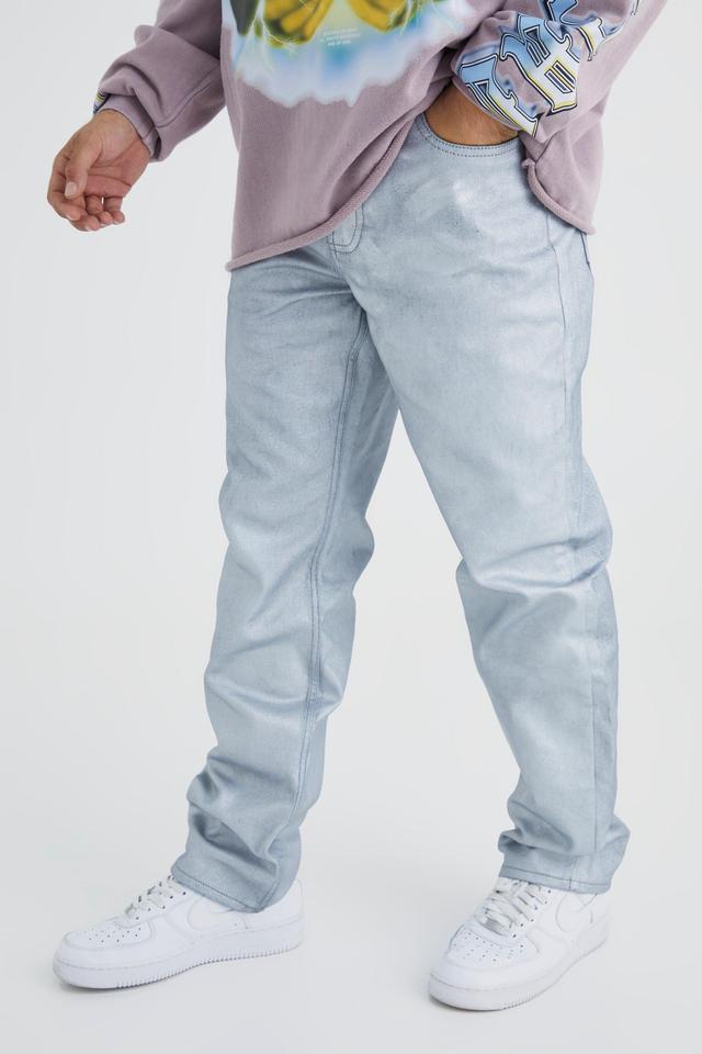 Relaxed Rigid Metallic Jeans | boohooMAN USA Product Image