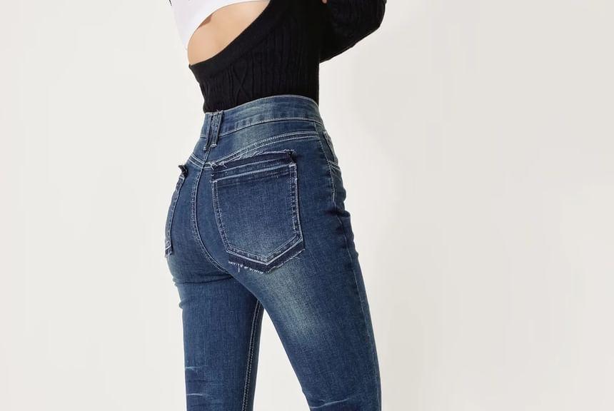 High Waist Washed Flared Jeans Product Image