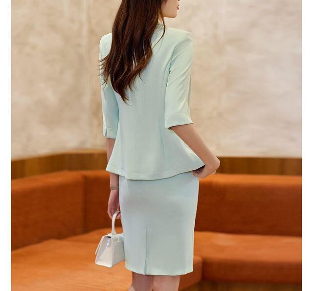 3/4-Sleeve Plain One-Buttoned Blazer / Mini Pencil Skirt Product Image