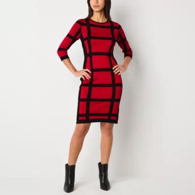 Danny & Nicole Womens 3/4 Sleeve Windowpane Sweater Dress Product Image