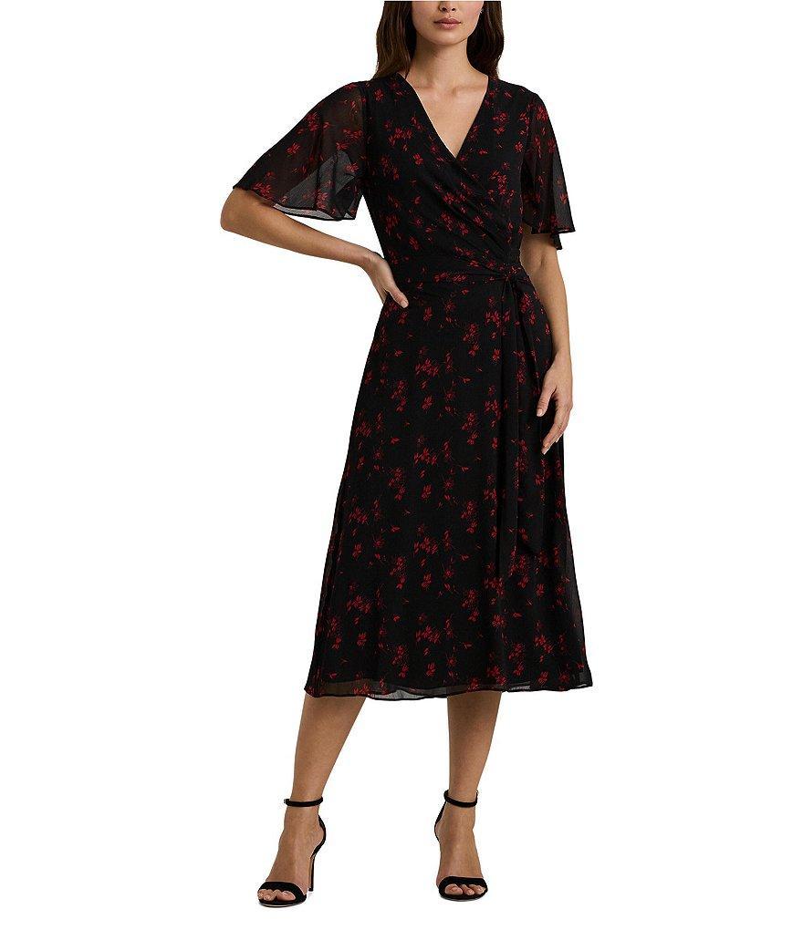 Lauren Ralph Lauren Flutter Sleeve Printed Georgette Midi Dress Product Image