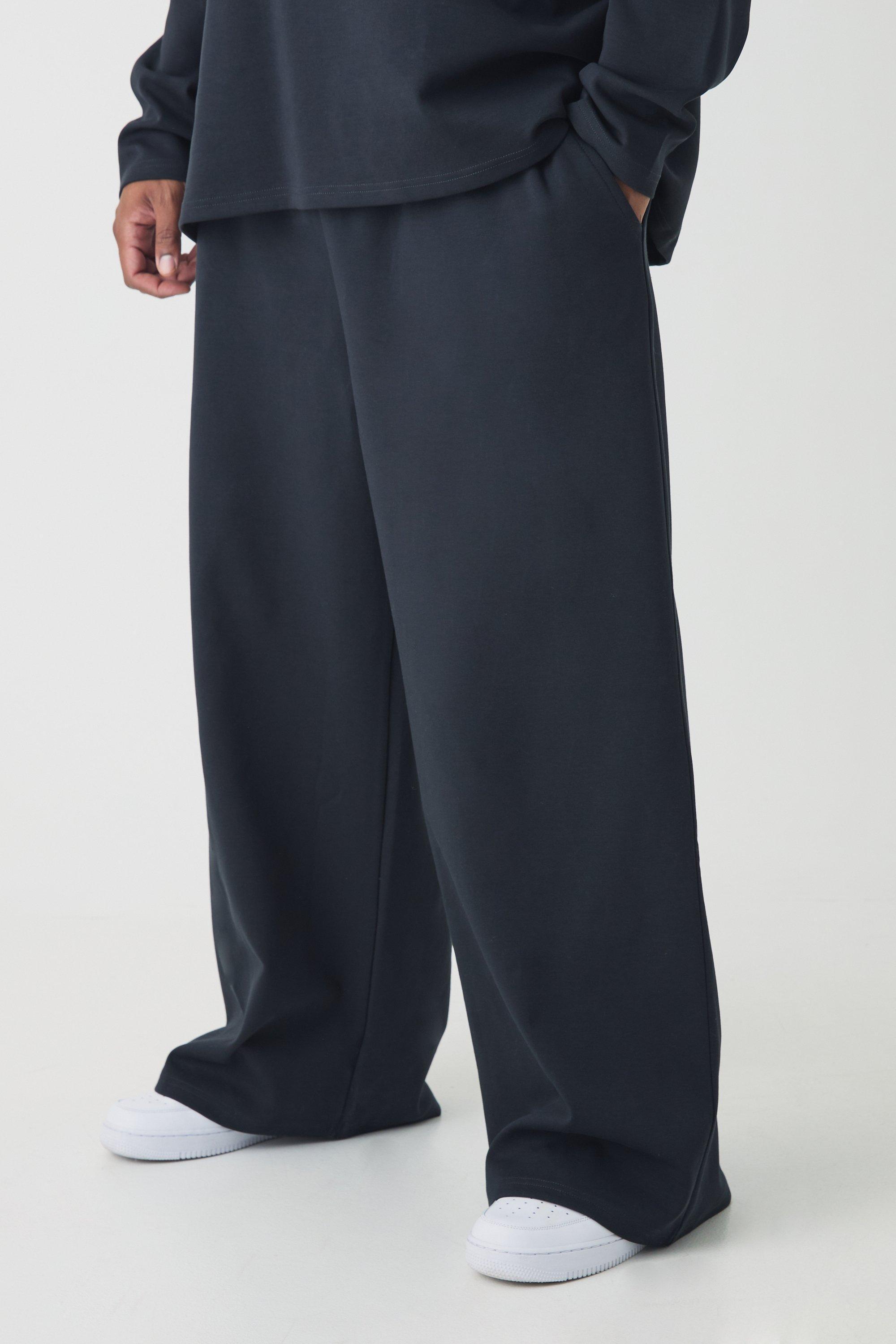 Plus Interlock Smart Wide Leg Trousers | boohooMAN USA product image