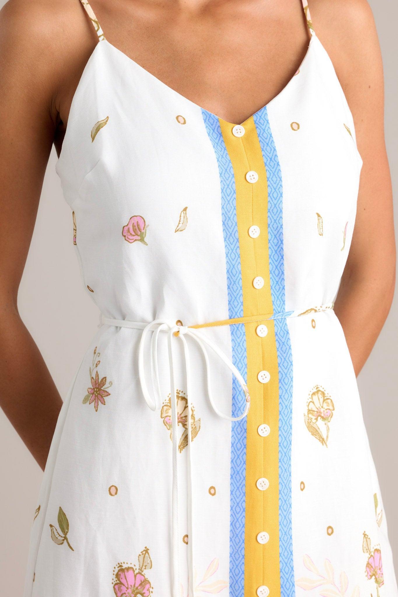 Bursting Blooms Ivory Multi Floral Midi Dress Product Image