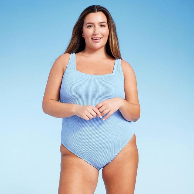 Womens Pucker Textured Full Coverage One Piece Swimsuit - Shade & Shore Blue Product Image