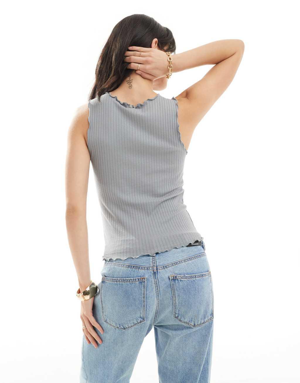 JDY front seam tank top in gray Product Image