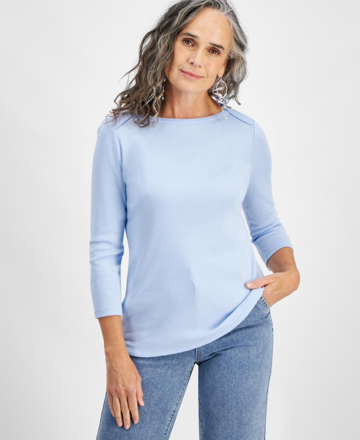 Style & Co Womens Pima Cotton 3/4-Sleeve Boat-Neck Top, Regular & Petite,Created for Macys Product Image