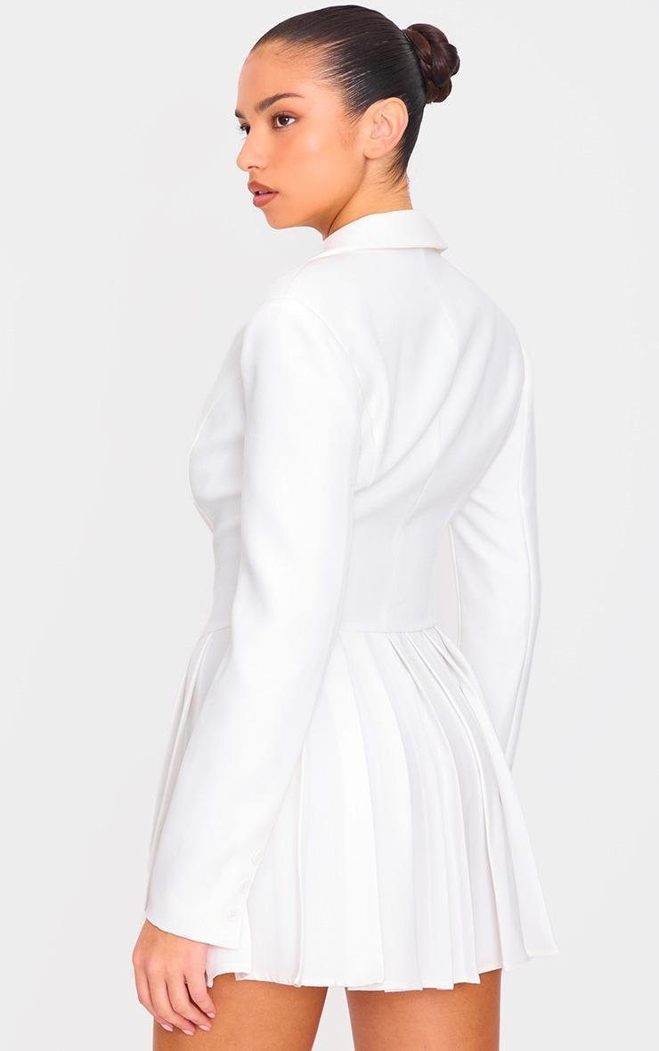 White Pleated Blazer Mini Dress Product Image