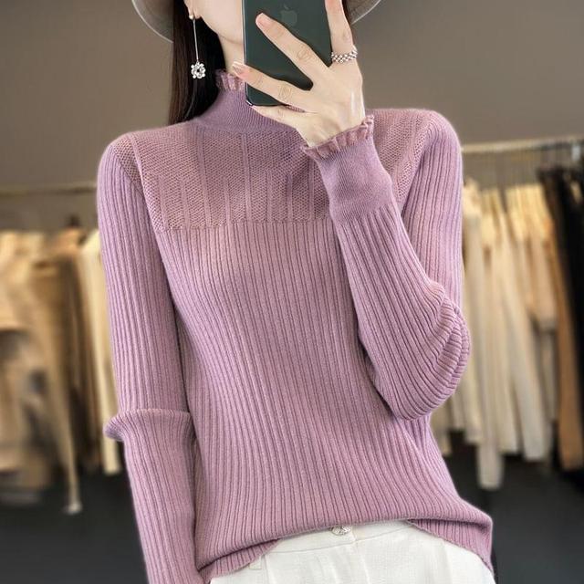 Long-Sleeve Mock Neck Plain Knit Top Product Image