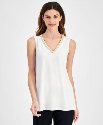 Petite Embellished V-Neck Sleeveless Top, Created for Macy's  Product Image