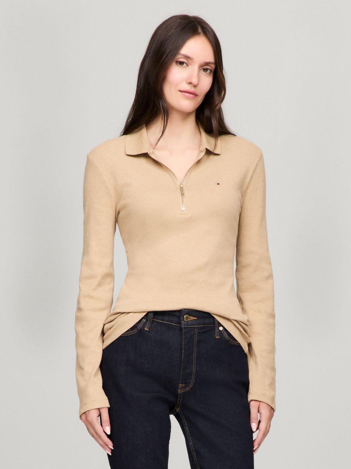 Tommy Hilfiger Women's Long-Sleeve Zip Slim Fit Polo Product Image