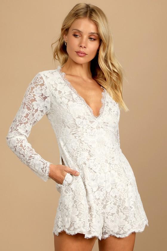 Express Your Love White Lace Long Sleeve Romper Product Image