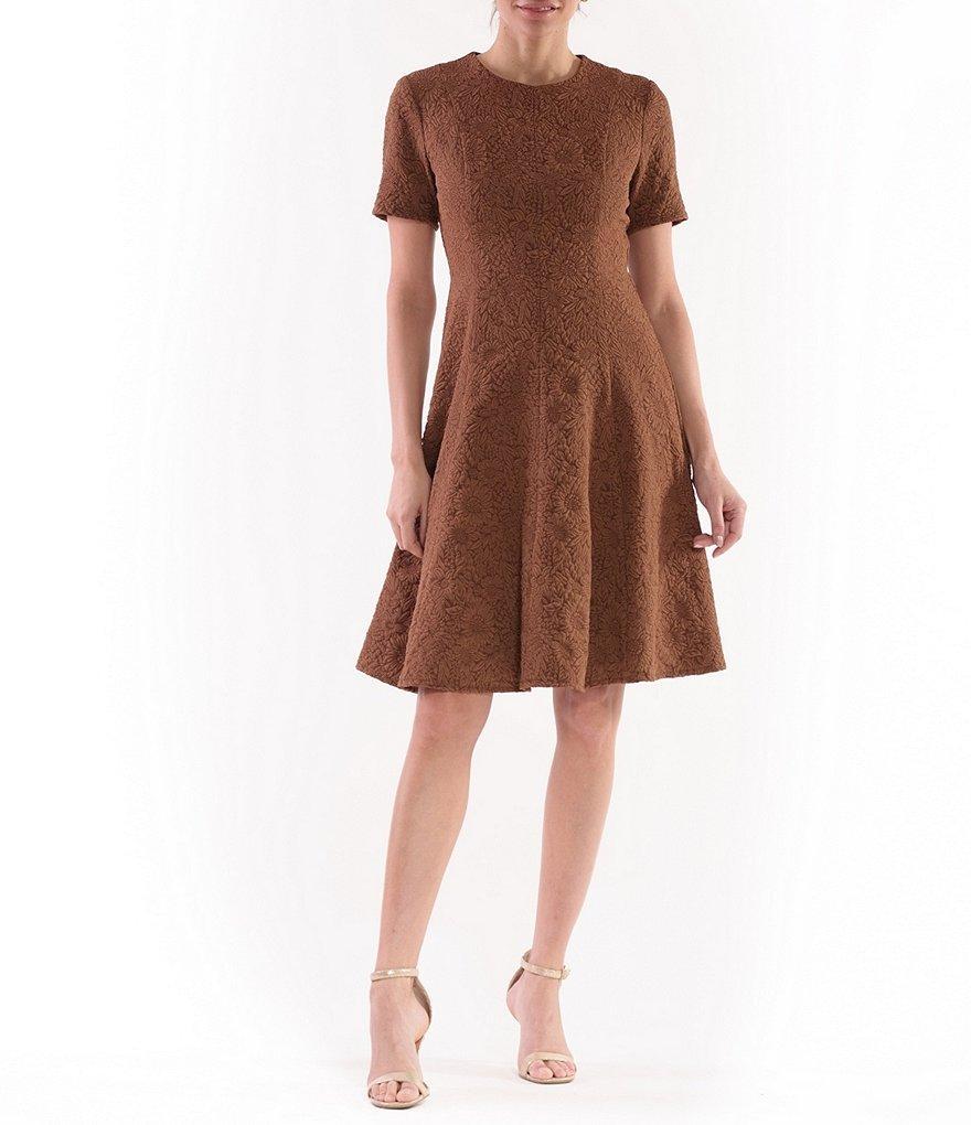 Julia Jordan Knit Jacquard Crew Neck Short Sleeve A-Line Dress Product Image