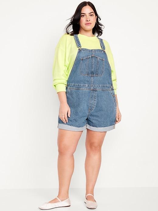 Slouchy Jean Cut-Off Overalls -- 3.5-inch inseam Product Image