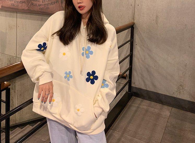 Flower Embroidered Hoodie Product Image