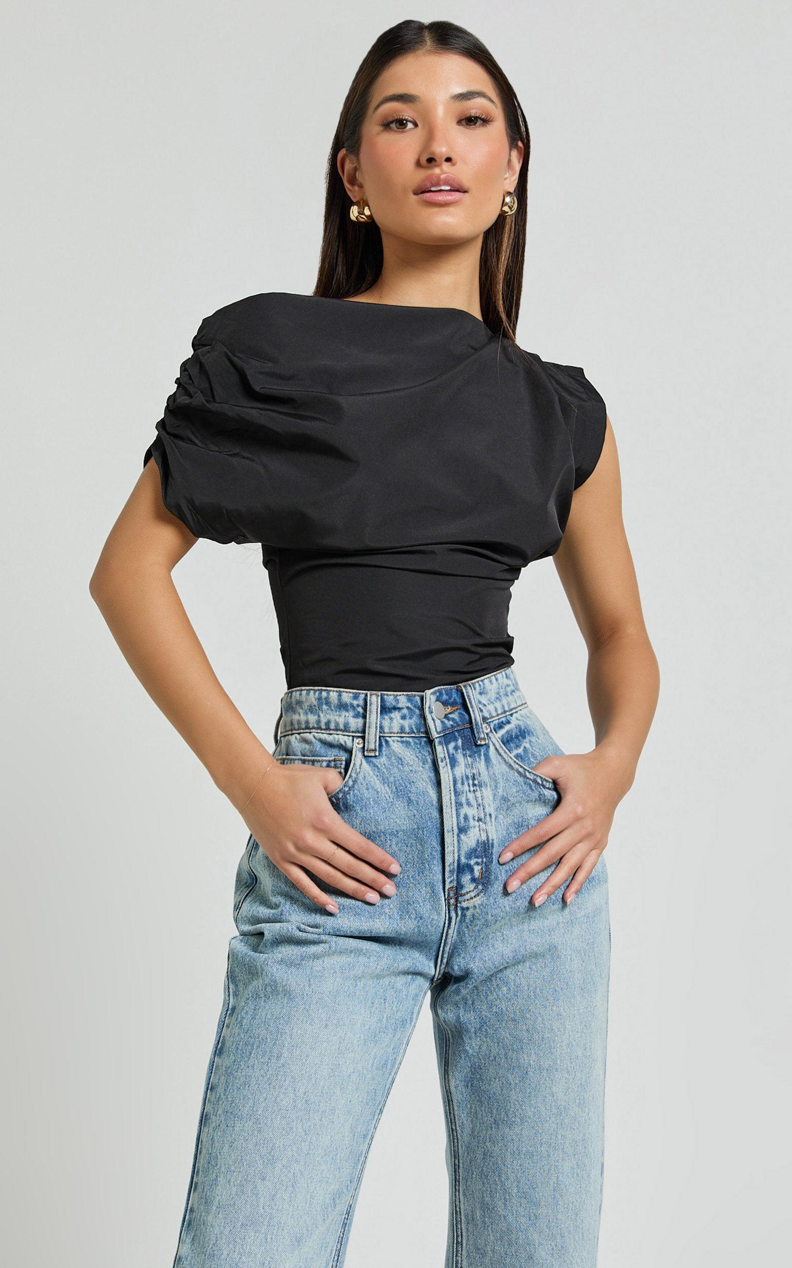 Bianca Top - Off Shoulder Draped Top in Black Product Image